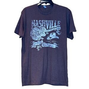 Men's Short Sleeve Nashville Country Music Brown T-Shirt, Size Medium, EUC